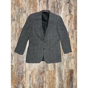 Mens Brooks Brothers 100% Camel Hair Blazer Sport Coat Size 39 R Glen Plaid Gray